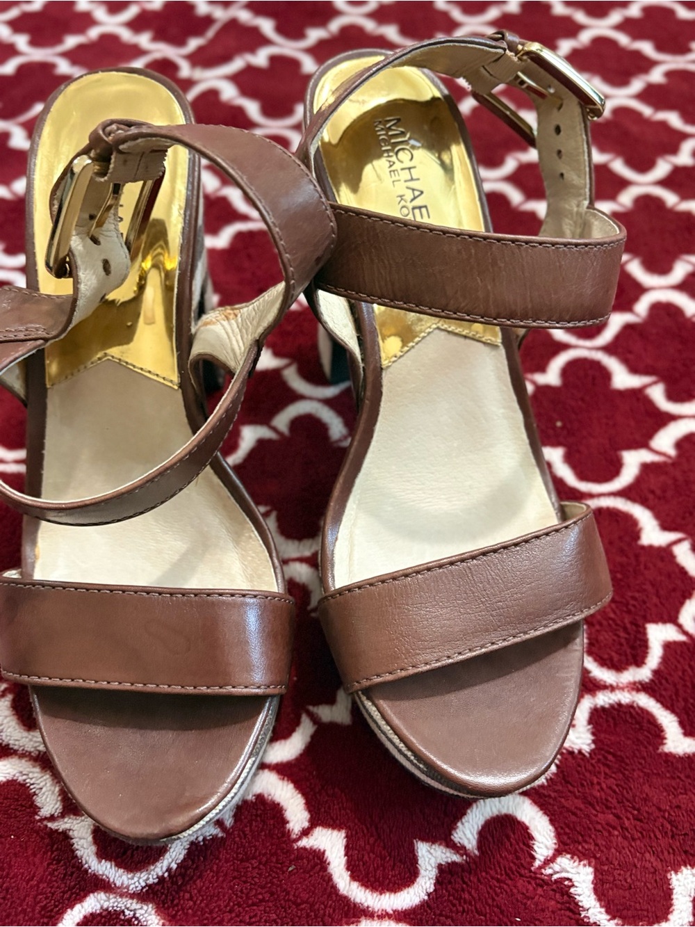 MICHAEL Michael Kors Zebra Print Brown Leather Platform Heels Size 8M